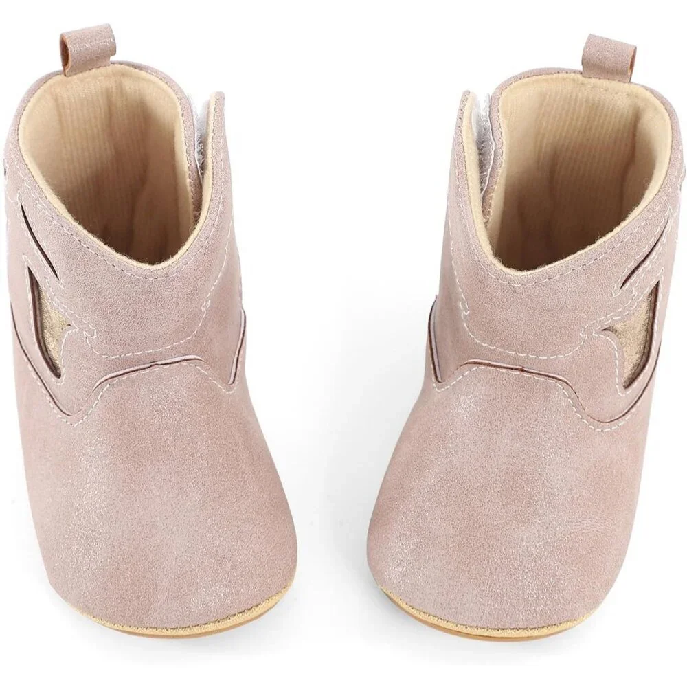 Infant Toddler Glitter Pink Faux Leather Western Rubber Sole Tassel Booties